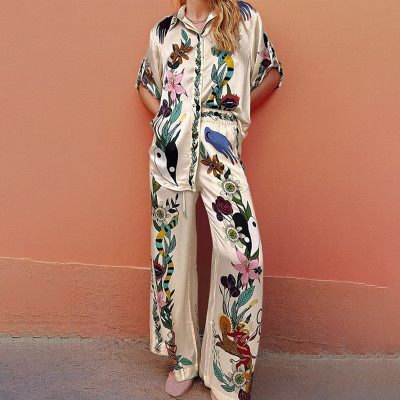 EVE Plus Size Print Short Sleeve Shirt Two Piece Pants Set GHHE-28200