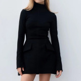 EVE Plus Size Long Sleeve Solid Color Slim Mini Dress GHHE-25227