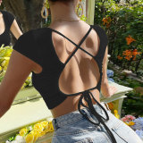 EVE V Neck Backless Sexy Short Sleeve T Shirt GYSQ-JTDC0810