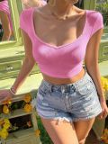 EVE V Neck Backless Sexy Short Sleeve T Shirt GYSQ-JTDC0810
