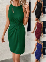 EVE Sleeveless Solid Color Hollow Out Midi Dress GYSQ-JDDD2510