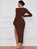 EVE Solid Color Long Sleeve High Split Long Dress GYSQ-WDCG2620