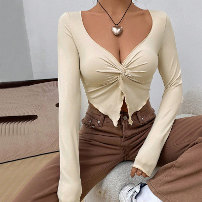 EVE Slim V-neck Twisted Knit Top GYSQ-ZTDJ2450