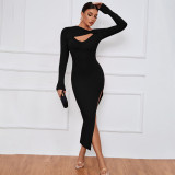EVE Solid Color Long Sleeve High Split Long Dress GYSQ-WDCG2620