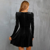 EVE V Neck Velour Long Sleeve Mini Dress GYSQ-CDCG1120