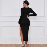 EVE Solid Color Long Sleeve High Split Long Dress GYSQ-WDCG2620