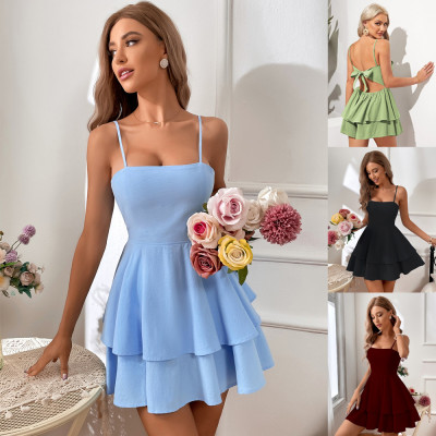 EVE Backless Bow Tie Sling Mini Dress GYSQ-SDBK2230