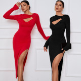 EVE Solid Color Long Sleeve High Split Long Dress GYSQ-WDCG2620