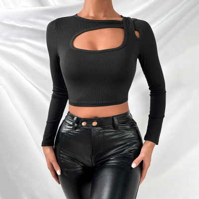 EVE Sexy Solid Color Long Sleeve Crop Tops GYSQ-WCCI0130