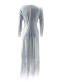 EVE Solid Color V Neck Sequin Split Maxi Dress SFY-2506