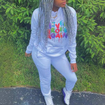 EVE Plus Size Letter Colorful Print Hooded Two Piece Pants Set SFY-3305