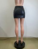 EVE Sexy PU Leather Split Mini Skirt(With Belt) QODY-6053