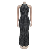 EVE Off Shoulder Hot Drill Slim Maxi Dress BY-7140