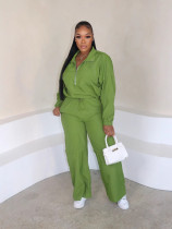 EVE Solid Color Zipper Casual Two Piece Pants Set MXDF-6138