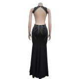 EVE Rhinestone Gowns Backless Fishtail Dress GFYX-7122