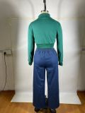 EVE Velvet Denim Patchwork Threaded Sweatpants Set TE-4725