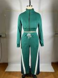 EVE Velvet Denim Patchwork Threaded Sweatpants Set TE-4725