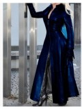 EVE Plus Size Zipper Stand Neck Leather Long Coat GHKC-Q012