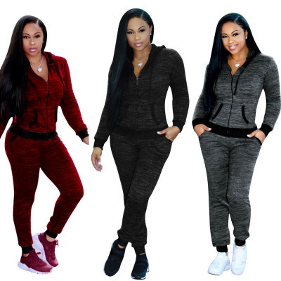 EVE Long Sleeve Hooded Coat Sport 2 Piece Pants Set TE-4718