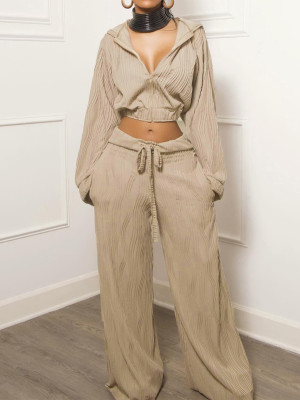 EVE Long Sleeve Zipper Hooded Drawstring Pants Two Piece Set MIL-T072