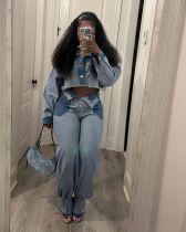 EVE Casual Color Block Denim 2 Piece Pants Set TR-1319