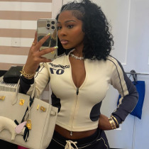 EVE Stand-up Collar Patchwork Skinny Top And Pants Set GFCF-1298