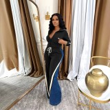 EVE Velvet Denim Patchwork Threaded Sweatpants Set TE-4725