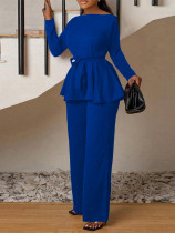 EVE Long Sleeve Tie Up Pullover Wide Leg Pants Suit MIL-053