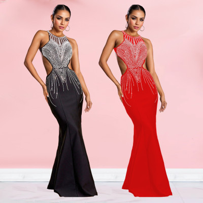 EVE Rhinestone Gowns Backless Fishtail Dress GFYX-7122