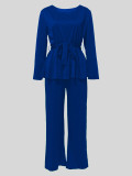 EVE Long Sleeve Tie Up Pullover Wide Leg Pants Suit MIL-053