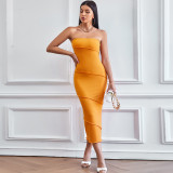 EVE Solid Color Wrap Chest Slim Midi Dress GYSQ-CDCJ0610