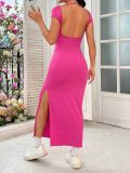 EVE Backless Solid Color Knits Split Midi Dress GYSQ-CDEA2420