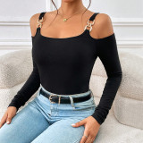 EVE Metallic Hook Long Sleeve Off Shoulder Knit Top GYSQ-CTDI0870