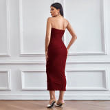 EVE Solid Color Wrap Chest Slim Midi Dress GYSQ-CDCJ0610