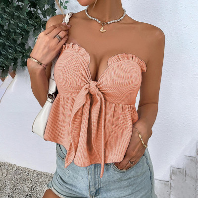 EVE Sexy Tube Tops Tie Up Ruffles Top GYSQ-QVCE2820