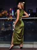 EVE Sleeveless Velour Split Maxi Dress GYSQ-CDDK1420