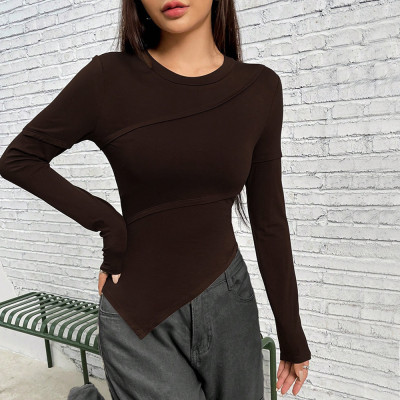 EVE Solid Color Long Sleeve Irregular T Shirt GYSQ-ZTDH3070