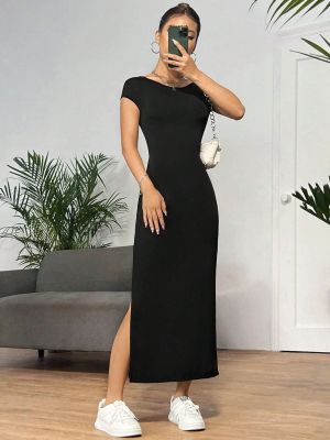 EVE Backless Solid Color Knits Split Midi Dress GYSQ-CDEA2420