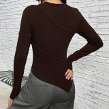 EVE Solid Color Long Sleeve Irregular T Shirt GYSQ-ZTDH3070