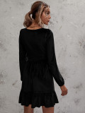 EVE Deep V Neck Bubble Sleeve Velour Ruffles Dress GYSQ-SY200808DR01
