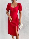 EVE Short Sleeve Solid Color Pleated Midi Dress GYSQ-CDEA0920