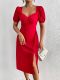 EVE Short Sleeve Solid Color Pleated Midi Dress GYSQ-CDEA0920