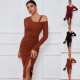 EVE Long Sleeve Drawstring Split Midi Dress GYSQ-WDCG2610
