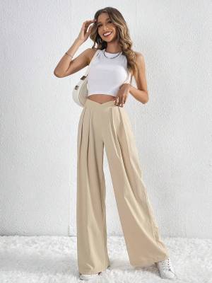 EVE Solid Color Pleated Loose Wide Leg Pants GYSQ-ZPDH0430