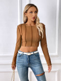 EVE Long Sleeve Solid Color Short T Shirt GYSQ-CTDE1810