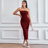 EVE Solid Color Wrap Chest Slim Midi Dress GYSQ-CDCJ0610