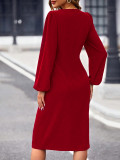 EVE Long Sleeve Saquare Neck Split Midi Dress GYSQ-CDDK2510