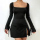 EVE Square Neck High Waist Split Mini Dress GYSQ-CDEF1810