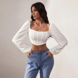 EVE Long Sleeve Square Neck Crop Tops GYSQ-QCCF1440