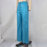 EVE Fashion Solid Color PU Leather Straight Pant GPBY-8005